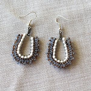 Beaded Hoop Earrings in Blue, Brown, and White